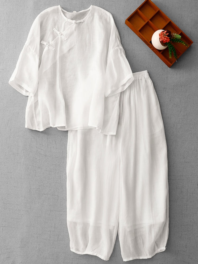 Linen Pant Wide - New Chinese Zen Style Women's Cotton
