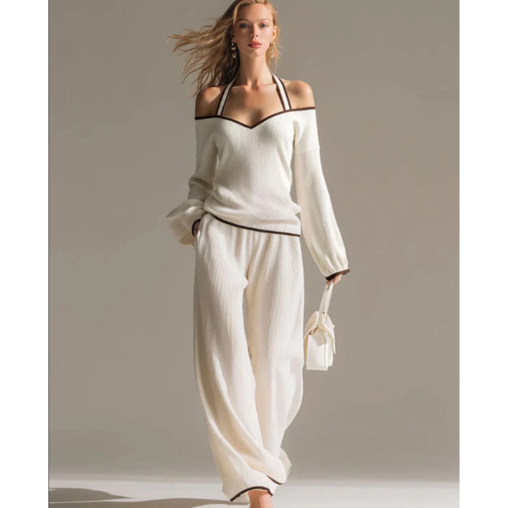 Blouse Off Shoulder - Women Sexy Off-shoulder Long-sleeved T-shirt Trousers