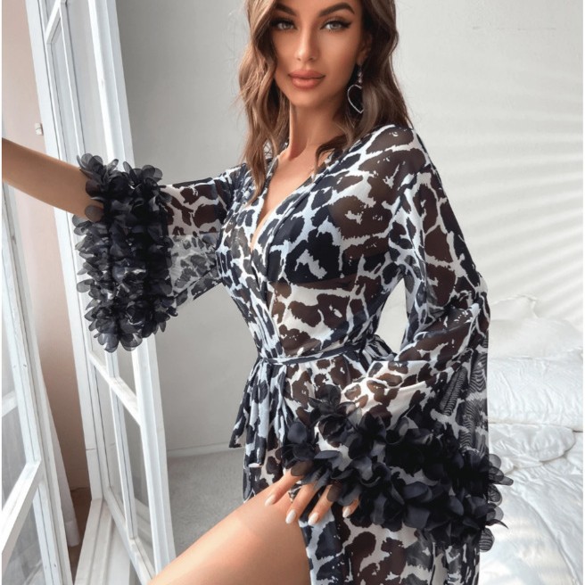 Wholesale Women Leopard Print  - Kimono Sheer Floral ulasan dan harga