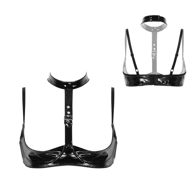Womens Patent Leather Lingerie - Bralette Triangle Set ulasan dan harga