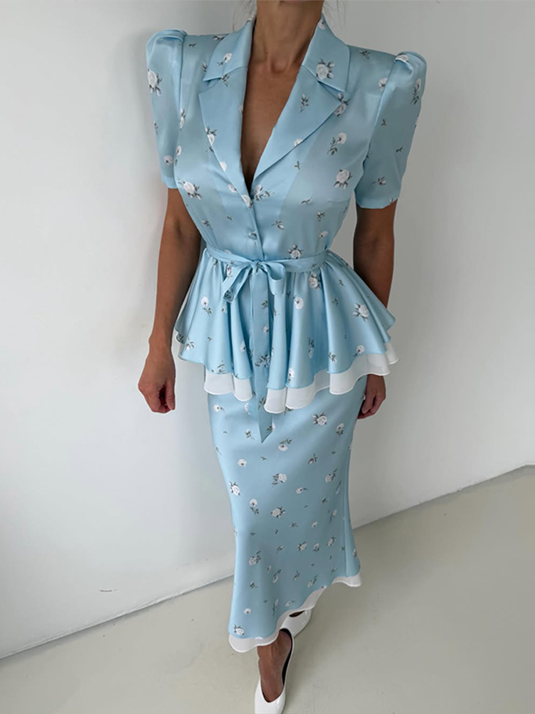 Floral Blazer Coat Skirt Sets  - Romper Floral Print ulasan dan harga