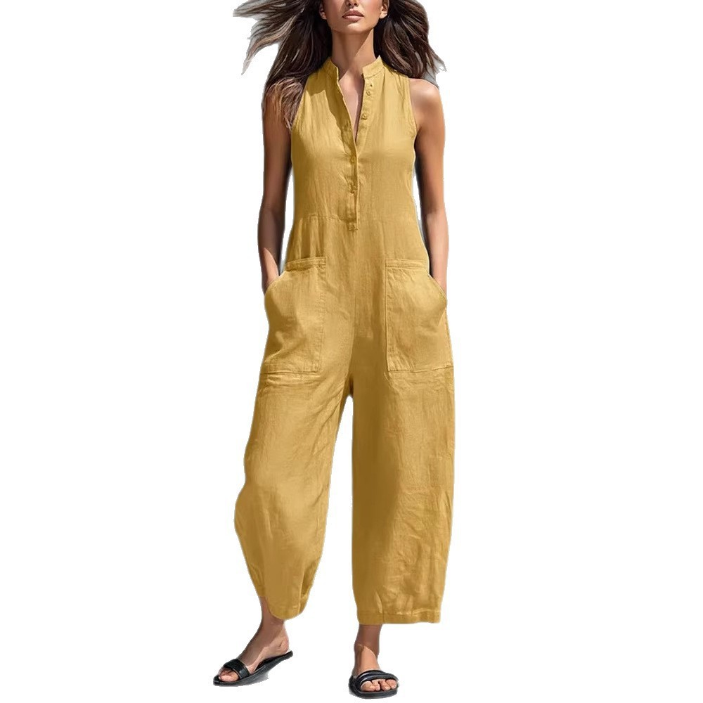 Women's And Woman Sleeveless M - Jumpsuit Linen Relaxed ulasan dan harga
