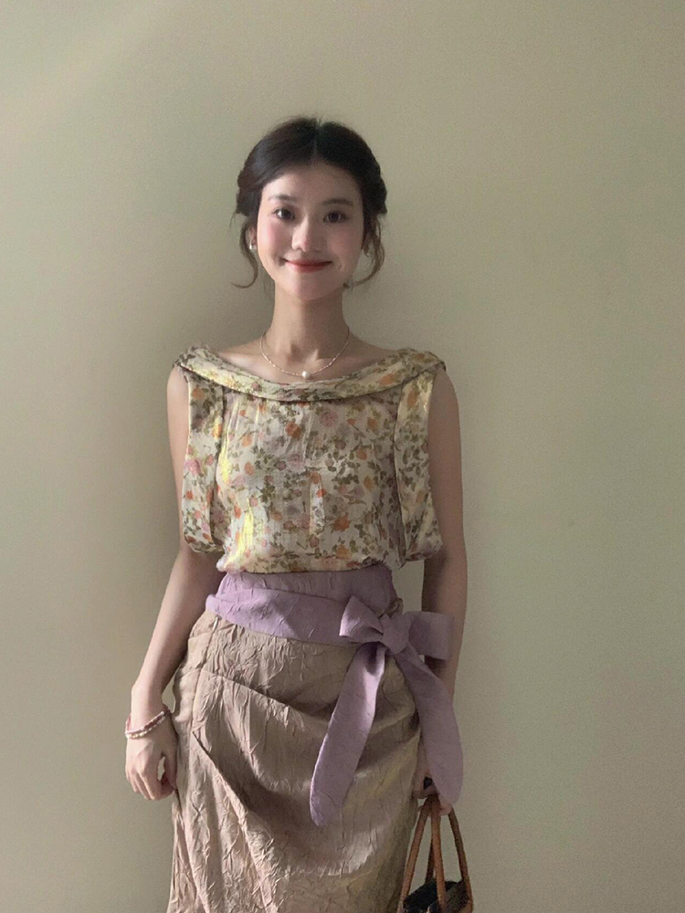 XZY Vintage Floral Sleeveless  - Midi Skirt Floral ulasan dan harga