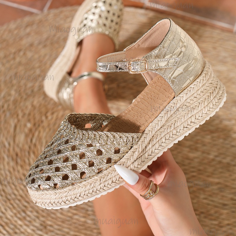 Boho Women's Hollow Out Woven  - Wedge Espadrille Women ulasan dan harga
