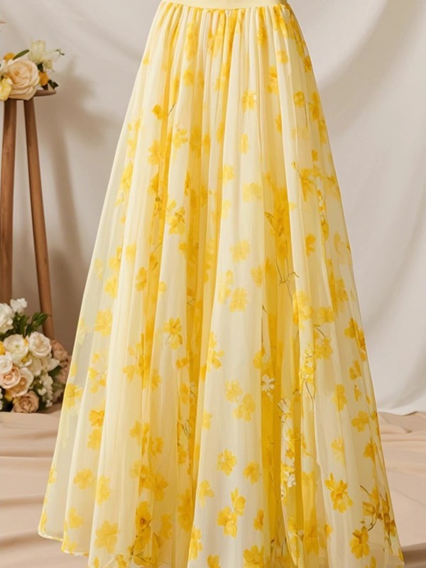 Summer 2026 High Waist Yellow  - Midi Skirt Floral ulasan dan harga