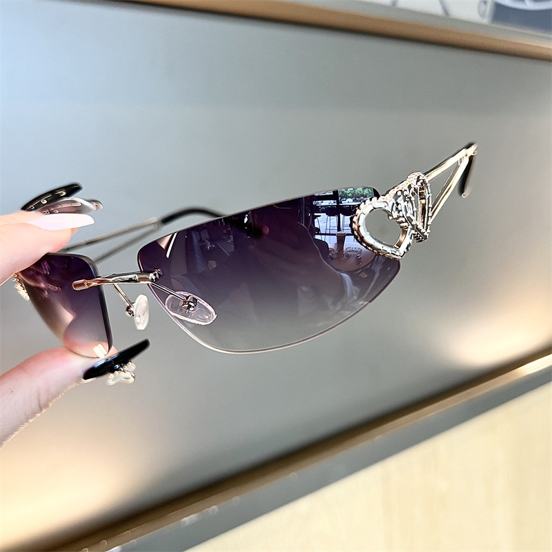 New Oval Cat Eye Frameless Mer - Sunglasses Cat Eye ulasan dan harga