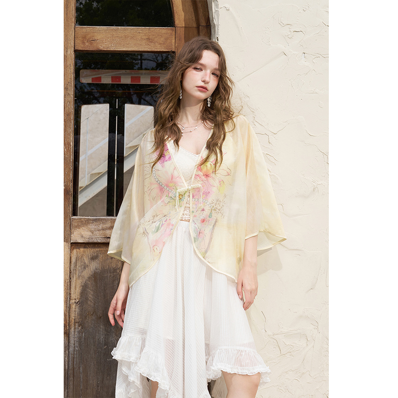 ELFSACK New Chinese Frog Butto - Kimono Sheer Floral ulasan dan harga