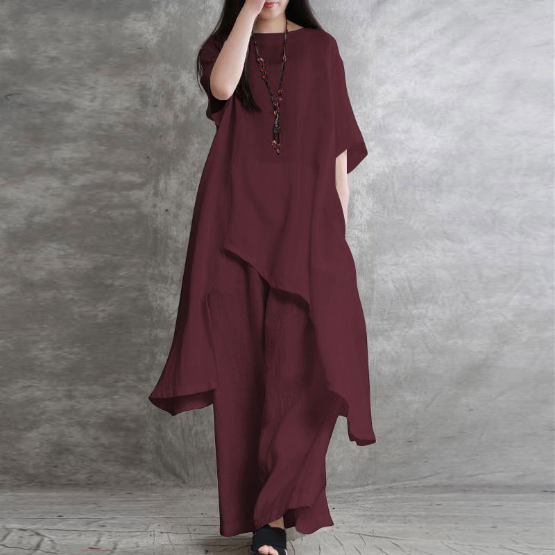 Women's Cotton Linen 2-piece S - Linen Pant Wide ulasan dan harga