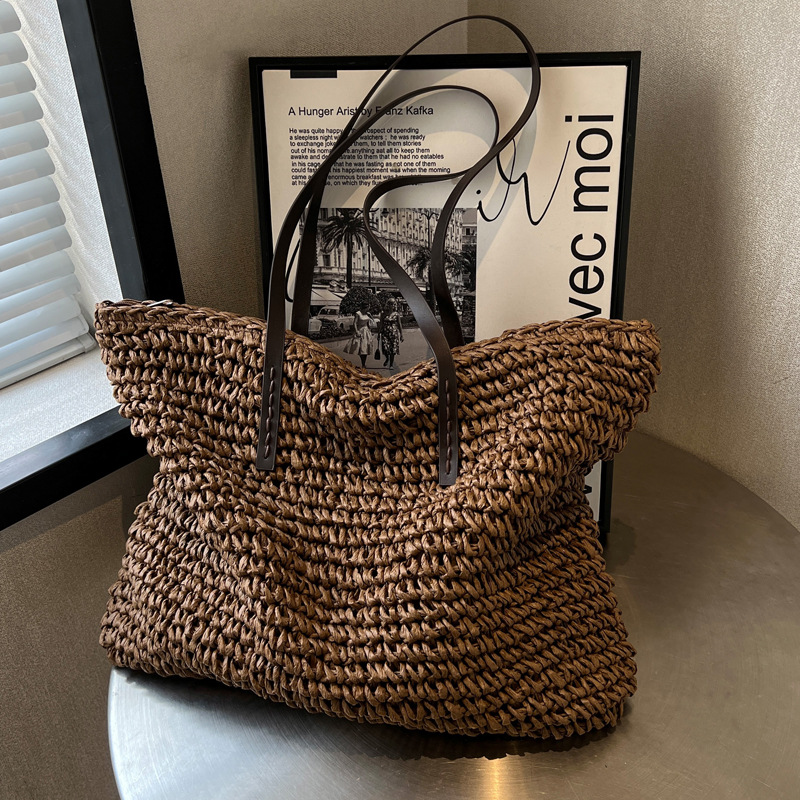 Straw Woven Tote Bags Casual L - Crochet Bag Raffia ulasan dan harga