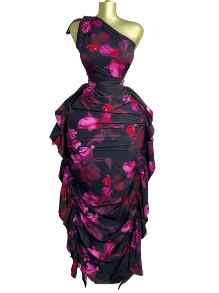 Women Floral Printed One Shoul - Midi Skirt Floral ulasan dan harga
