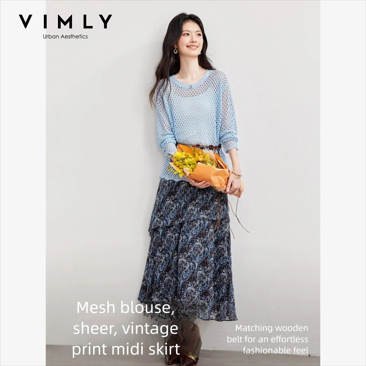VIMLY Women's Two-piece Set 20 - Midi Skirt Floral ulasan dan harga
