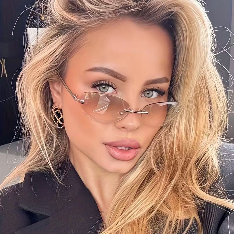Rimless  Oval Sun Glasses for  - Sunglasses Cat Eye ulasan dan harga