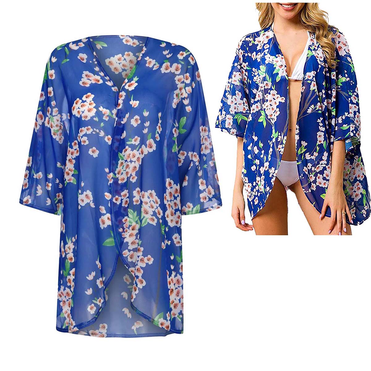 Women's Loose Sheer Chiffon Ki - Kimono Sheer Floral ulasan dan harga