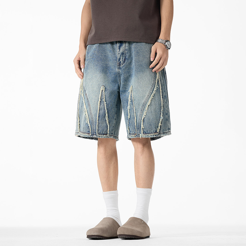Men's Baggy Denim Jorts, Raw E - Shorts Denim Frayed ulasan dan harga