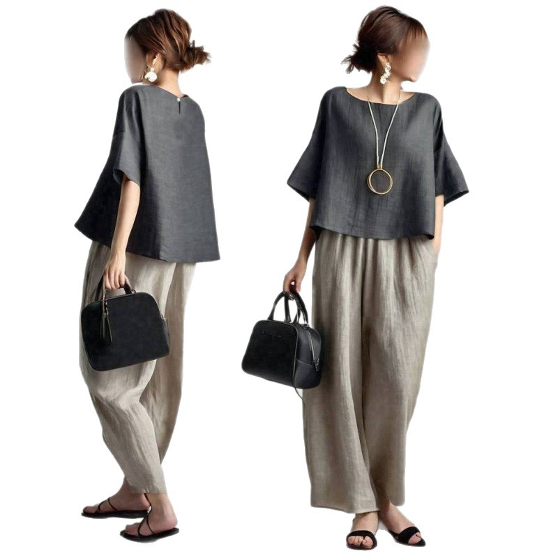 Two Pieces Women Pant Sets Sol - Linen Pant Wide ulasan dan harga