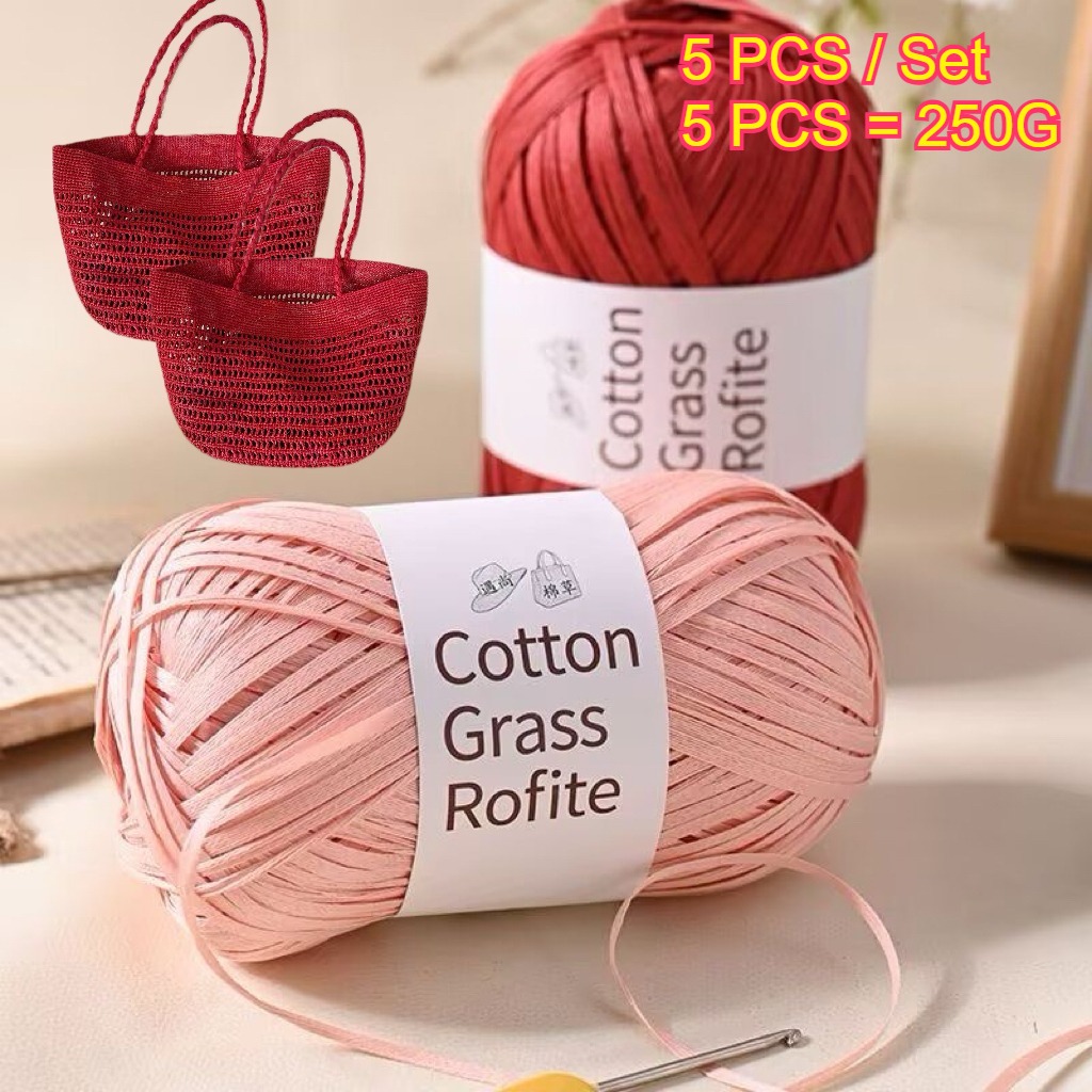 5PCS 250g Raffia Paper Rope Kn - Crochet Bag Raffia ulasan dan harga