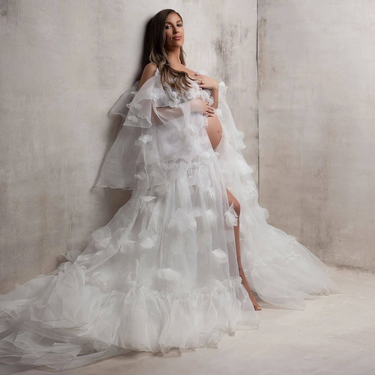 White Floral Tulle Bridal Wrap - Kimono Sheer Floral ulasan dan harga